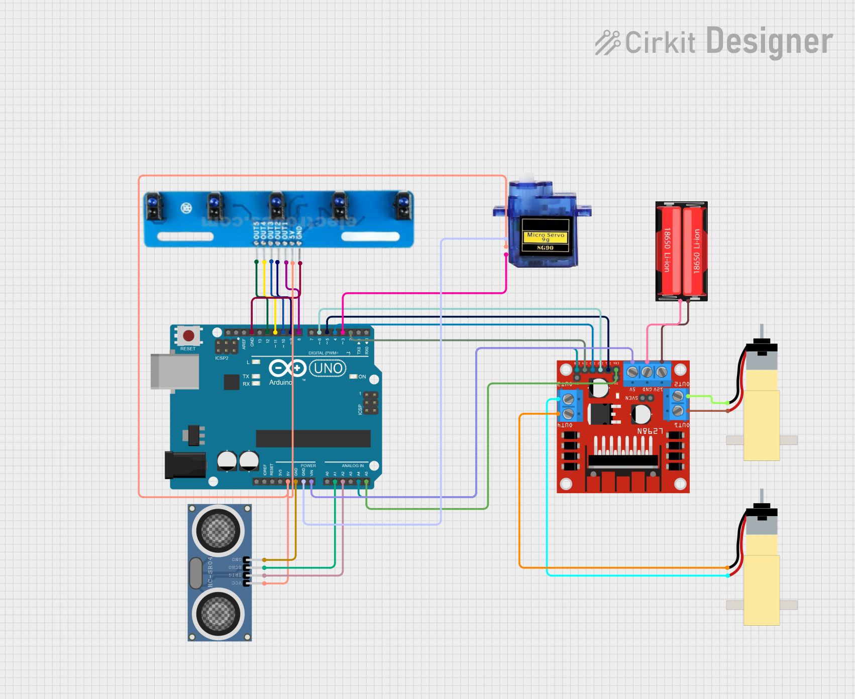 Image of Arduino UNO-Based Line Following and Obstacle Avoidance Robot with IR Sensors and Ultrasonic Distance Sensor