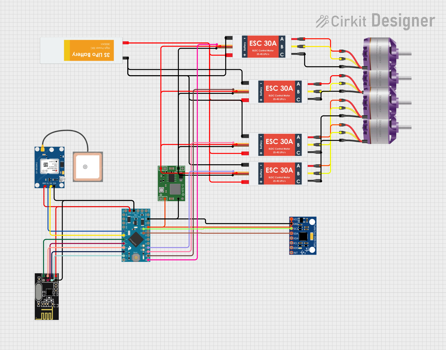 Image of Octocopter Drone Circuit1: A project utilizing Qduino Mini in a practical application