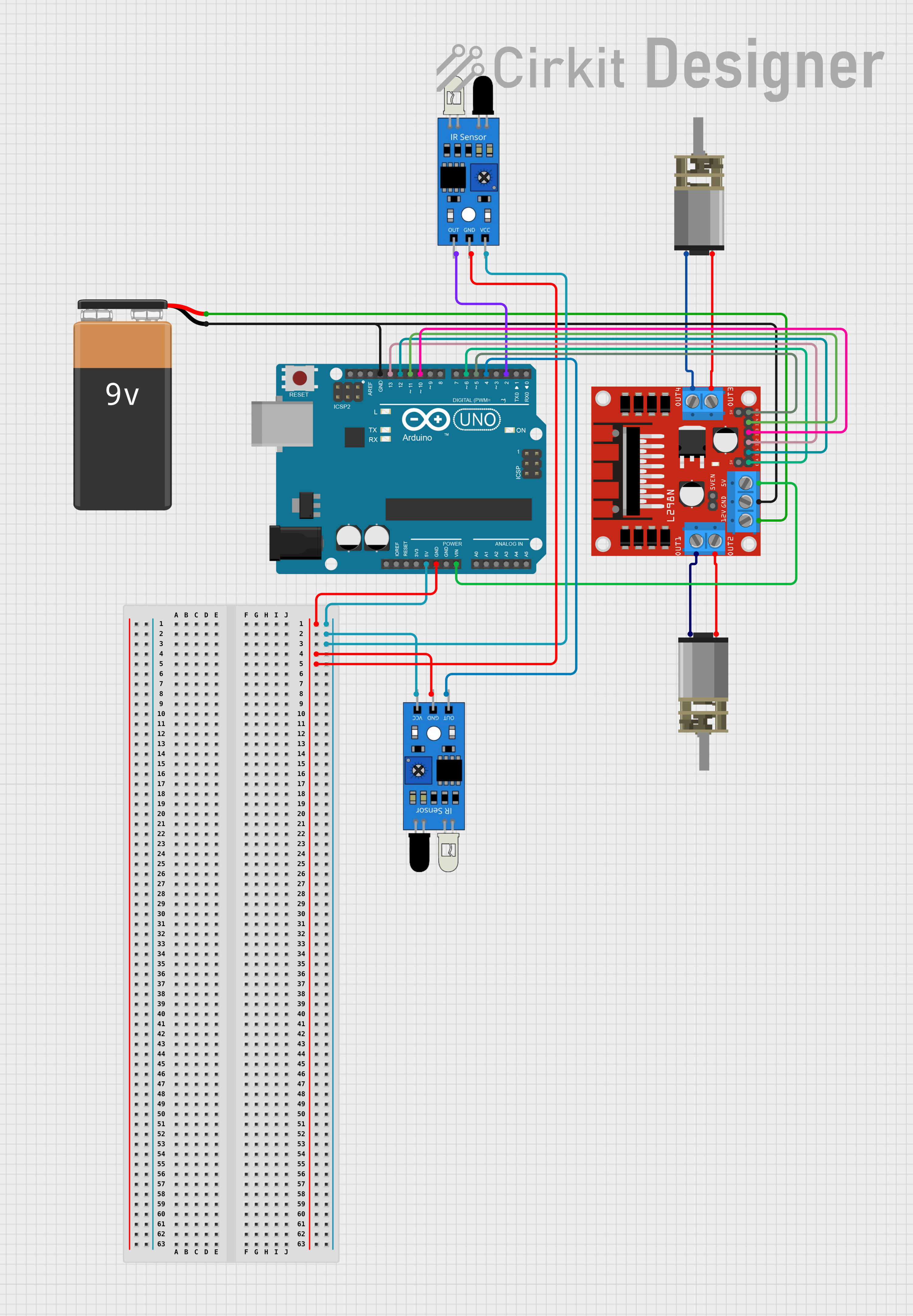 Image of Arduino-Controlled Dual Motor System with IR Sensor Feedback