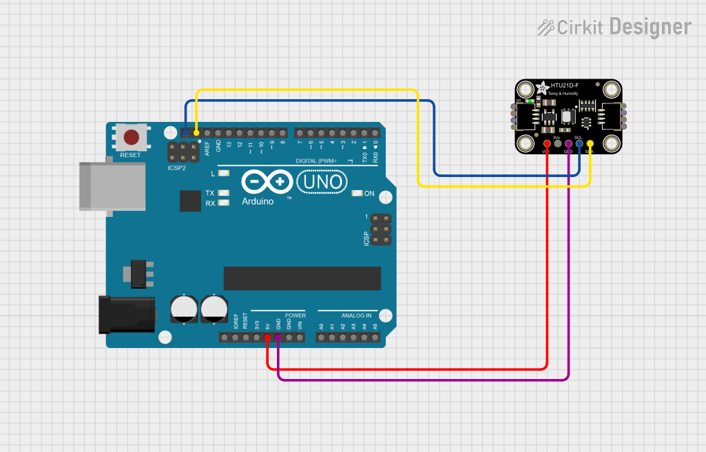 Image of Interfacing HTU21D Temperature and Humidity Sensor with Arduino UNO: A project utilizing Adafruit Si7021 Humidity and Temperature Sensor in a practical application