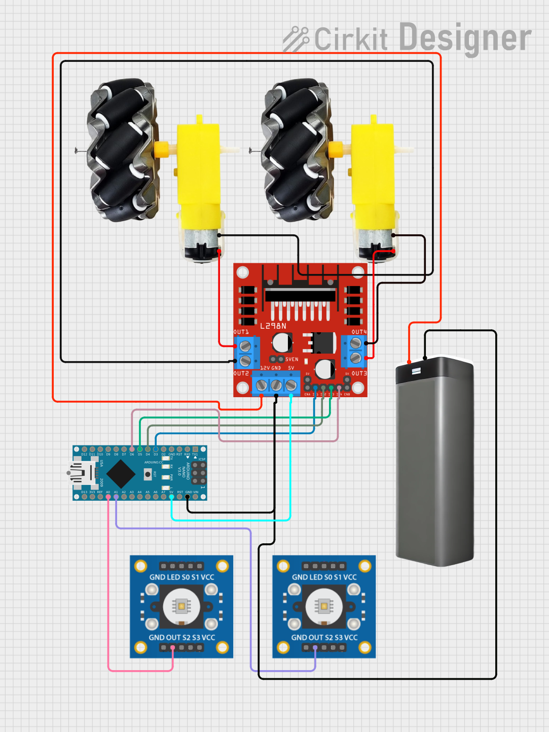 Image of Arduino-Controlled Line-Following Robot with Dual TCS3200 Color Sensors