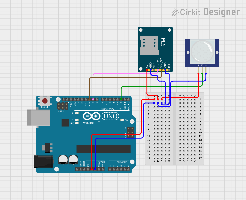 Image of PIR GSM ARDUINO: A project utilizing PIR Motion Sensor (Wokwi Compatible) in a practical application