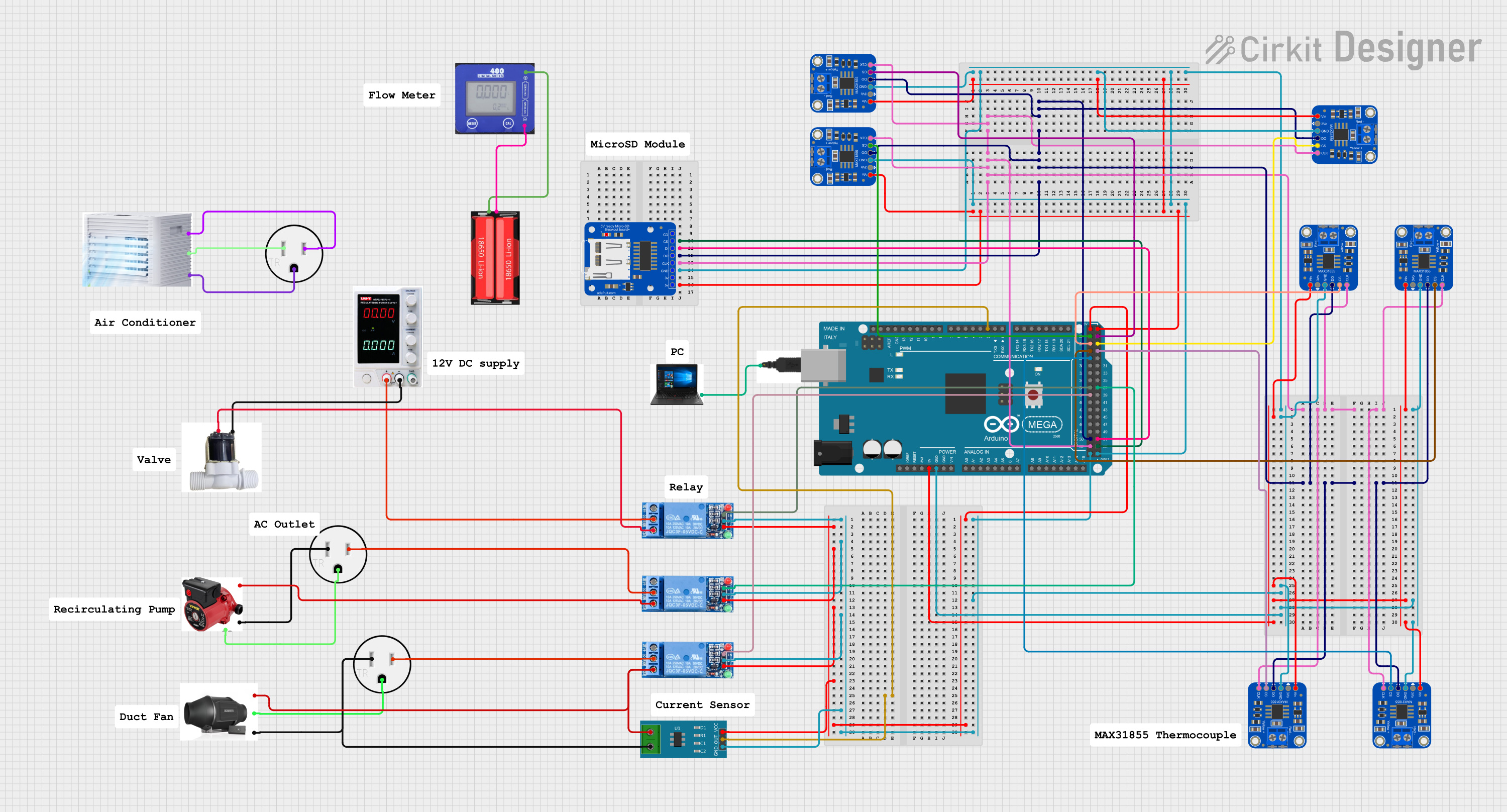 Image of wiring arduinomega: A project utilizing Adafruit Thermocouple Amplifier with 1-Wire Breakout Board - MAX31850K in a practical application