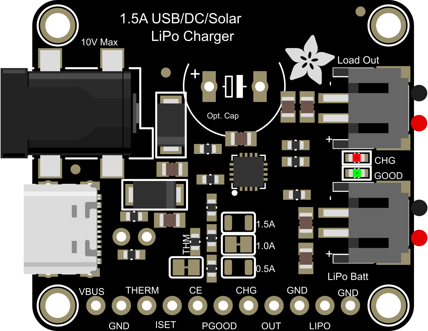 Image of Adafruit BQ24074 Solar-DC-USB Lipo Charger