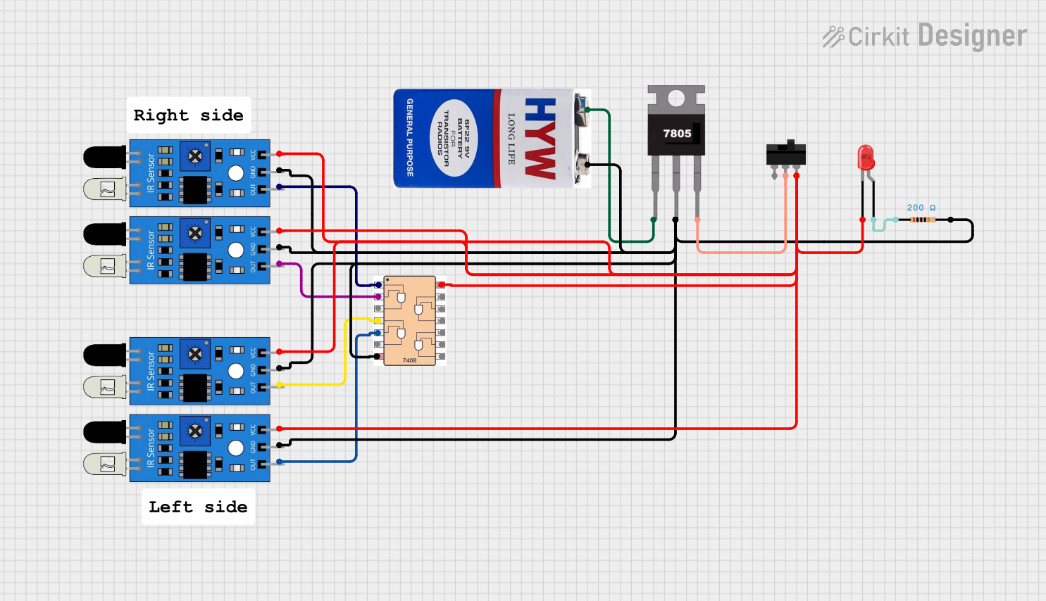 Image of Line follower with 7408: A project utilizing 5 channel IR sensor  in a practical application