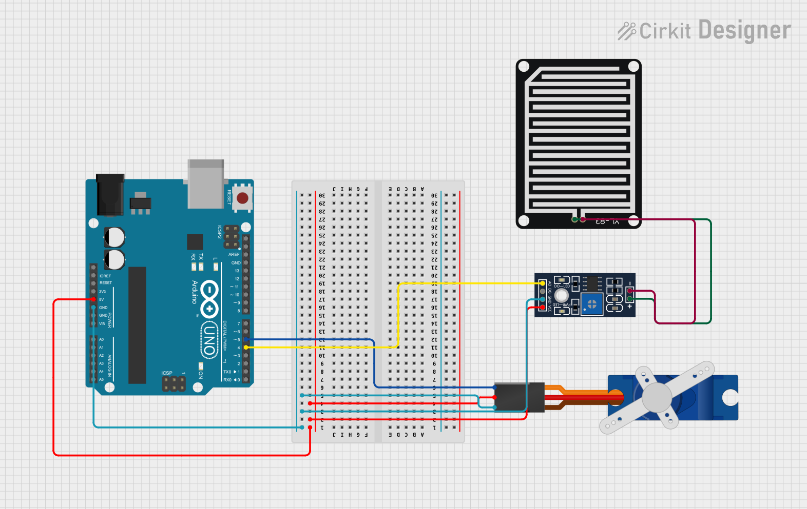 Image of Arduino UNO Controlled Rain-Activated Servo System