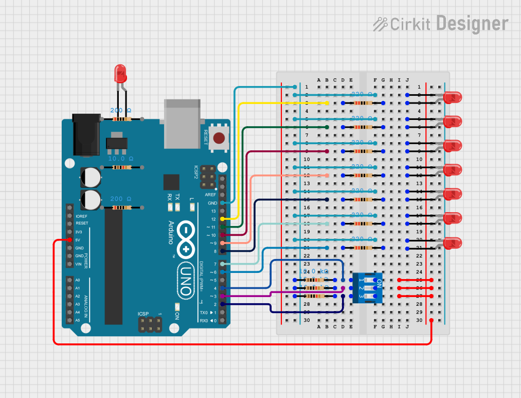 Image of Day 5 Boolean 3 switches 7 Lamps: A project utilizing DIP Switch 3 Position in a practical application