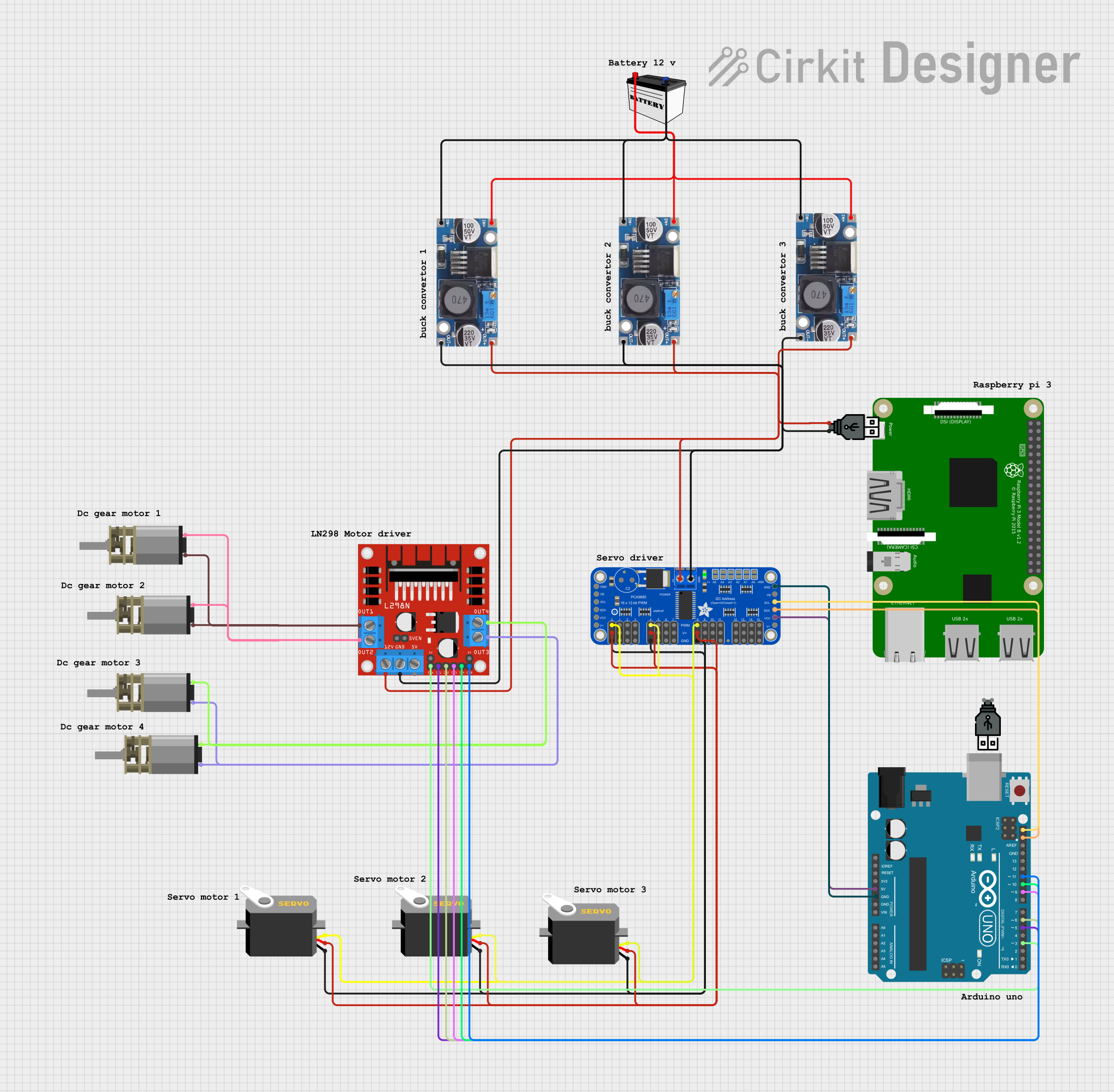 Image of Arduino-Controlled Robotics Platform with Servo Drivers and DC Motor Management