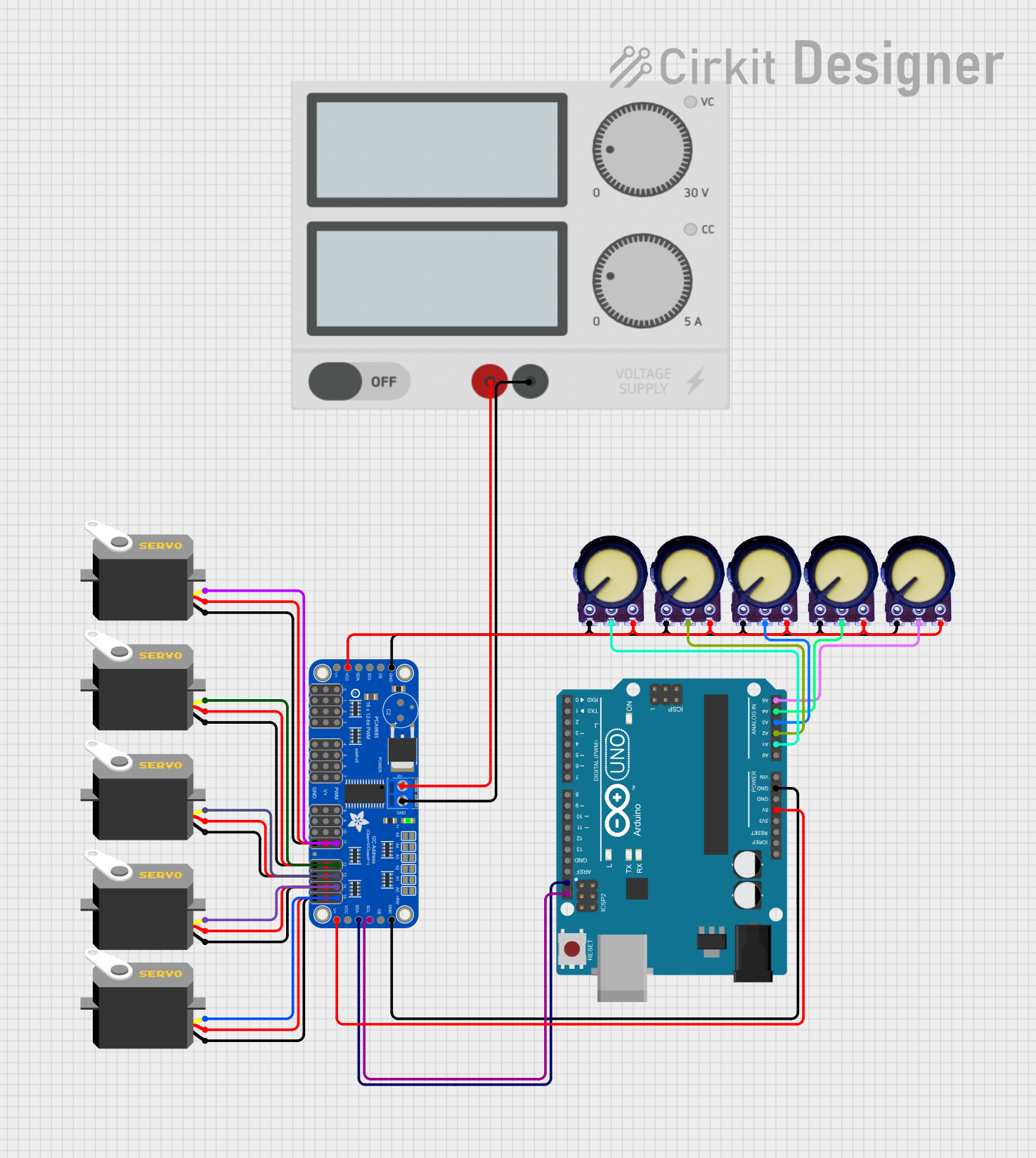 Image of robootic arm: A project utilizing Adafruit 16-Channel PWM + Servo HAT in a practical application