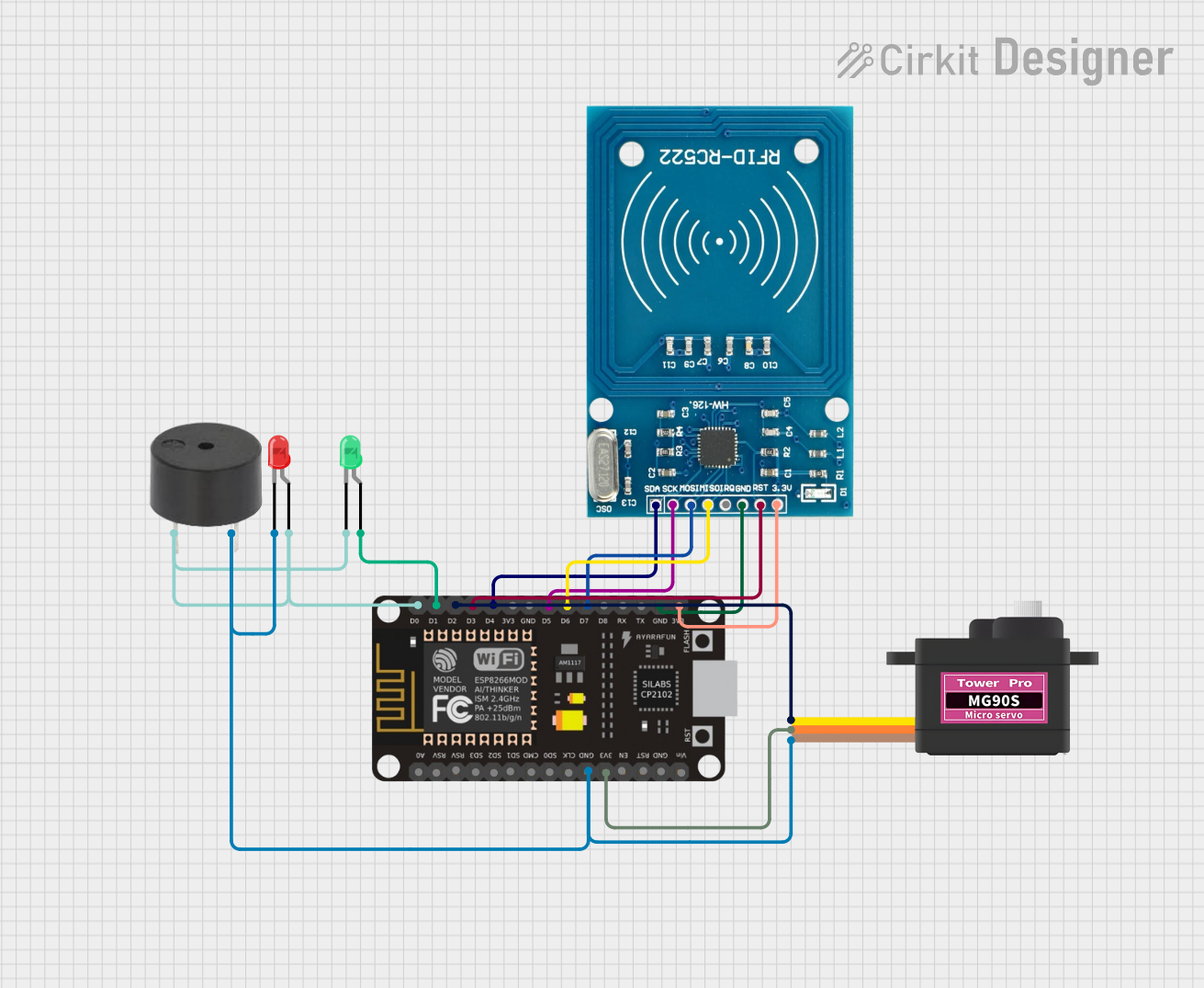 Image of ESP8266 NodeMCU Controlled RFID Access System with Visual and Audio Indicators