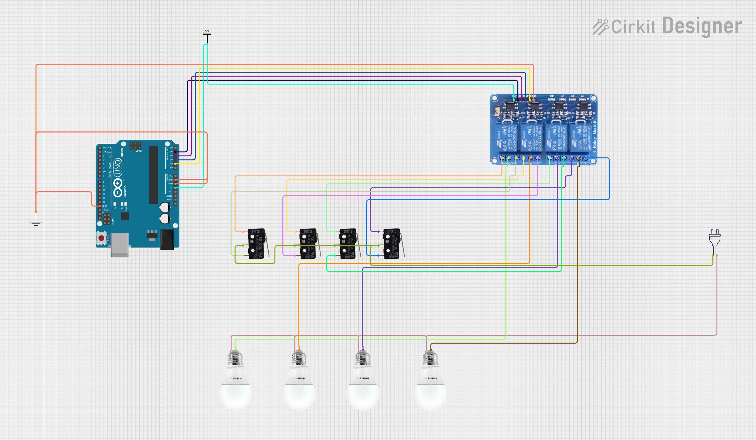 Image of sketch: A project utilizing 4 channel relay module in a practical application