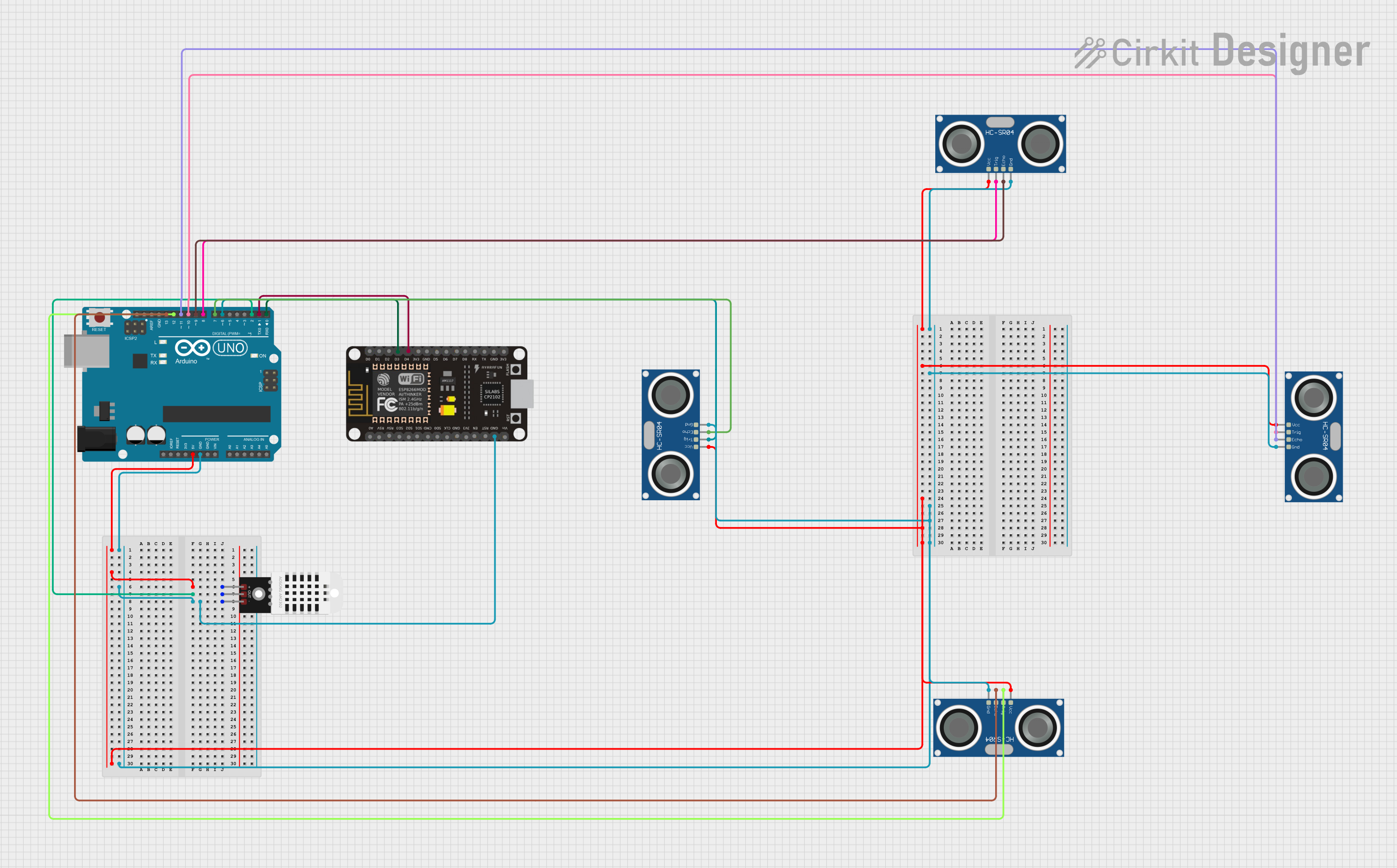 Image of Arduino and ESP8266-Based Smart Sensor System with Ultrasonic and DHT22 Sensors