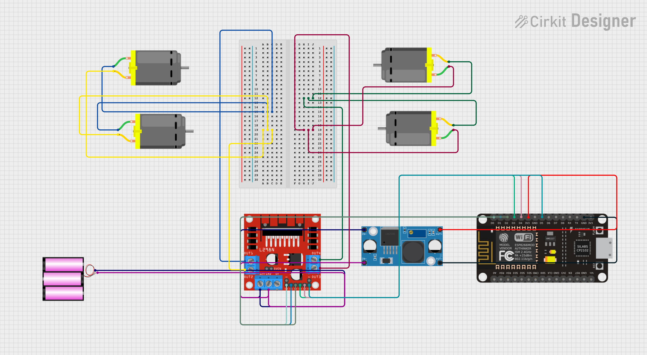 Image of Wi-Fi Controlled Quad DC Motor Driver System: A project utilizing ESP-8266 Controller in a practical application