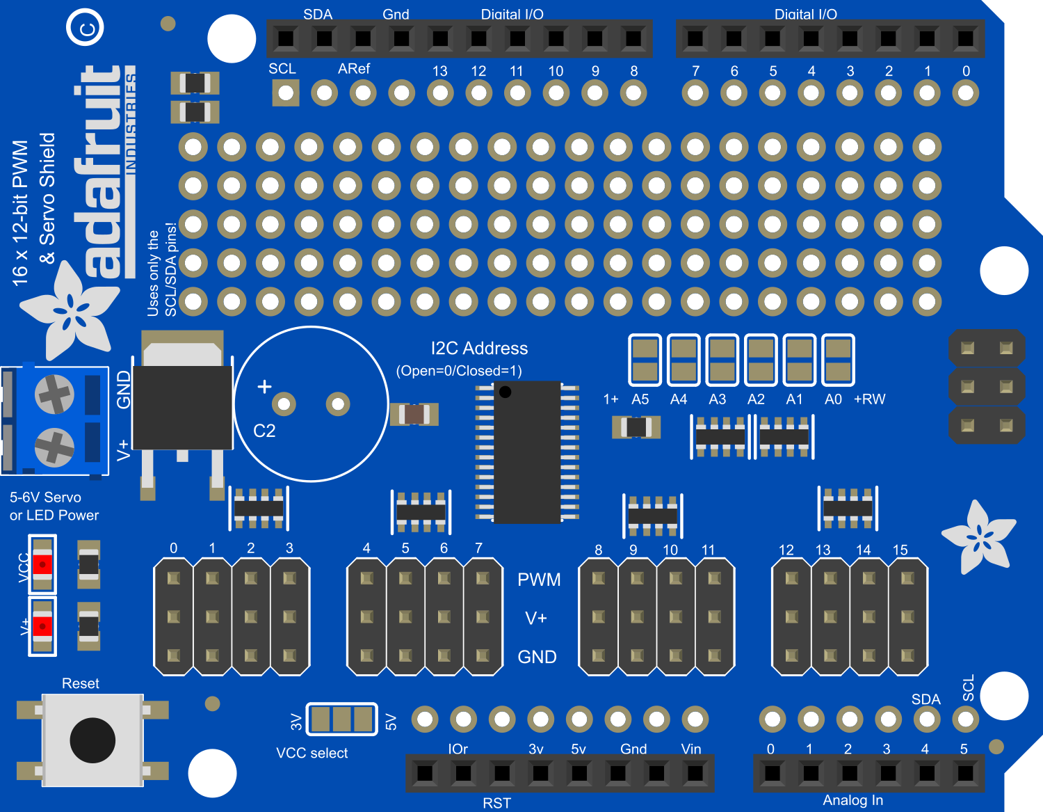 Image of Adafruit 16-Channel 12-bit PWM Servo Shield - I2C