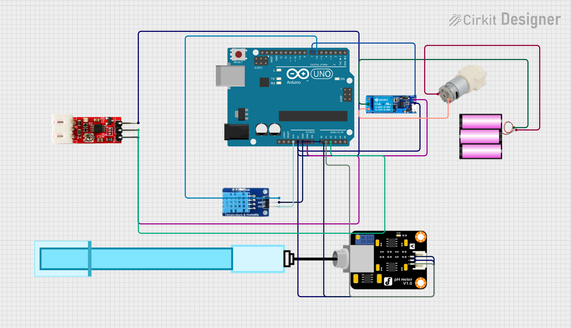 Image of Arduino UNO Controlled Water Quality Monitoring System with Relay-Operated Pump