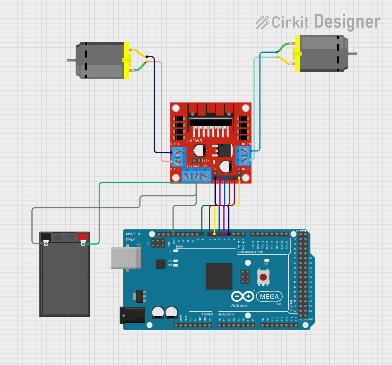 Image of Arduino Mega 2560 Battery-Powered Dual DC Motor Control System