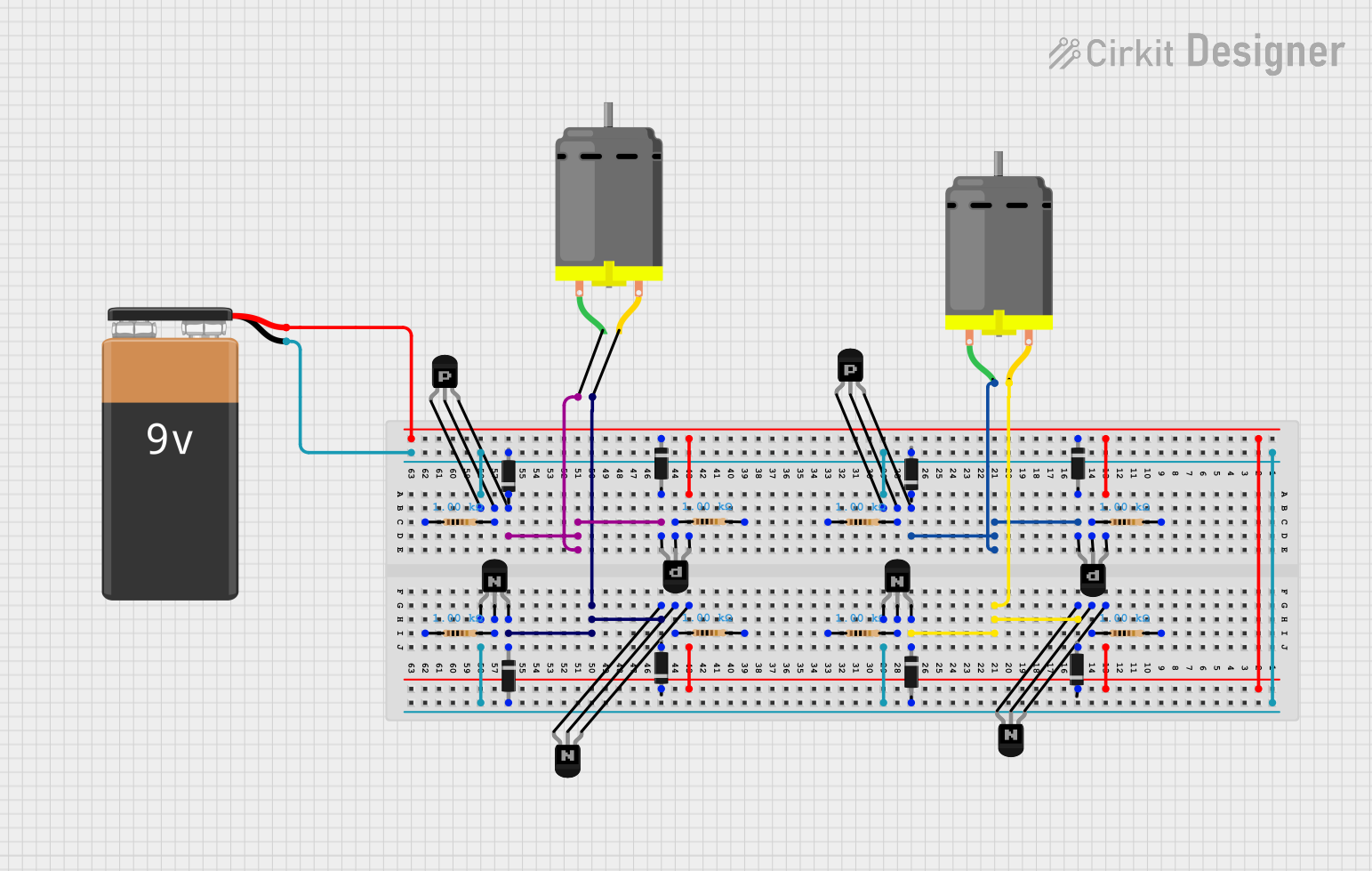 Image of Final DC Motor Circuit: A project utilizing PNP Transistor (EBC) in a practical application