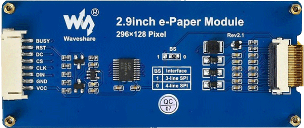 Image of 2.9 inch Waveshare 2.9 inch E-Ink E-Paper Display 3 colour - White - Black - Red