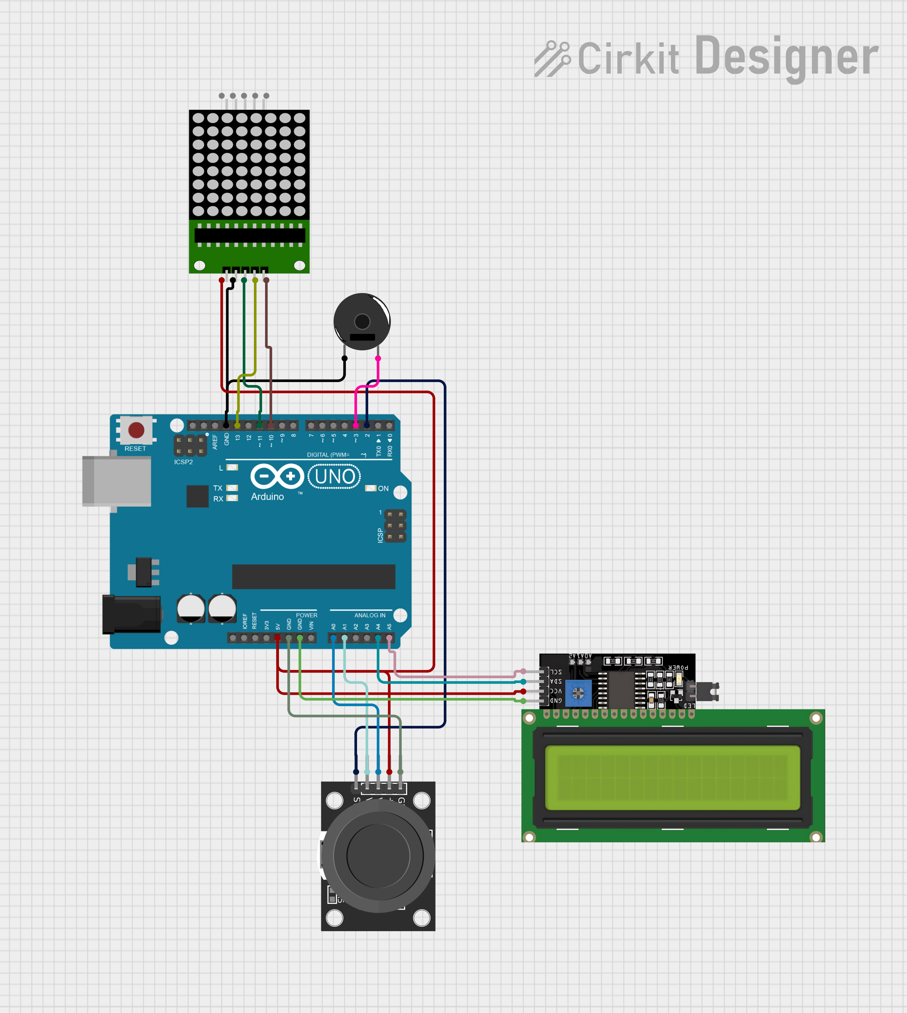 Image of joystick: A project utilizing Adafruit Mini 8x8 LED Matrix Backpack Yellow-Green in a practical application