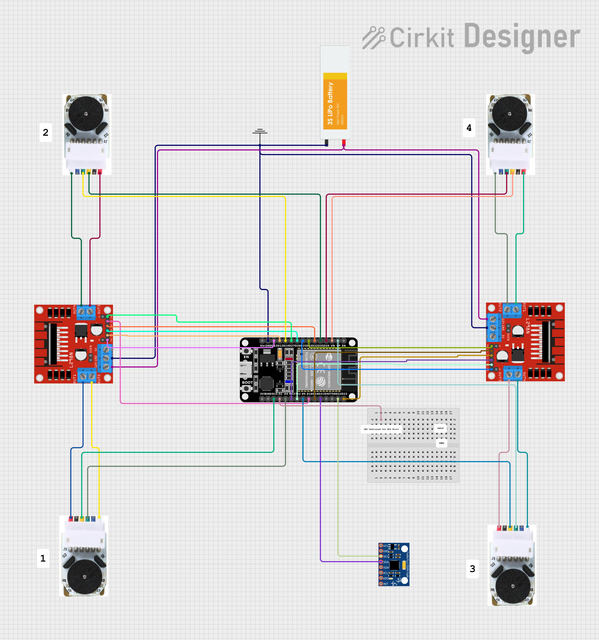 Image of ESP32 and L298N Motor Driver-Based Battery-Powered Robotic System with Encoders