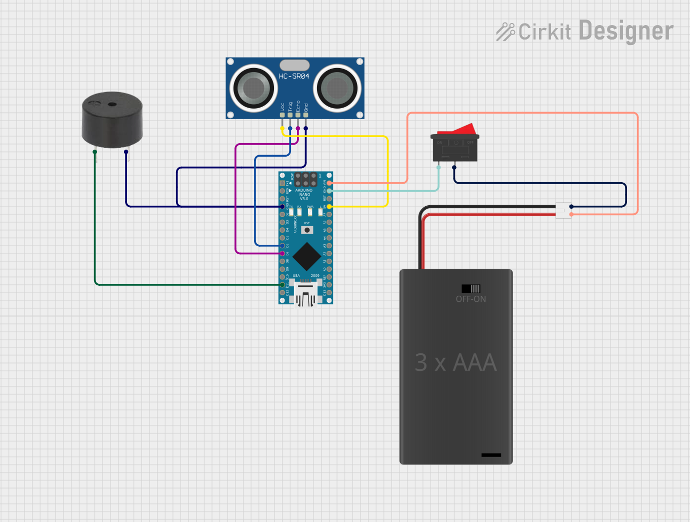 Image of Arduino Nano Ultrasonic Distance Sensor with Buzzer Alert - Battery Powered