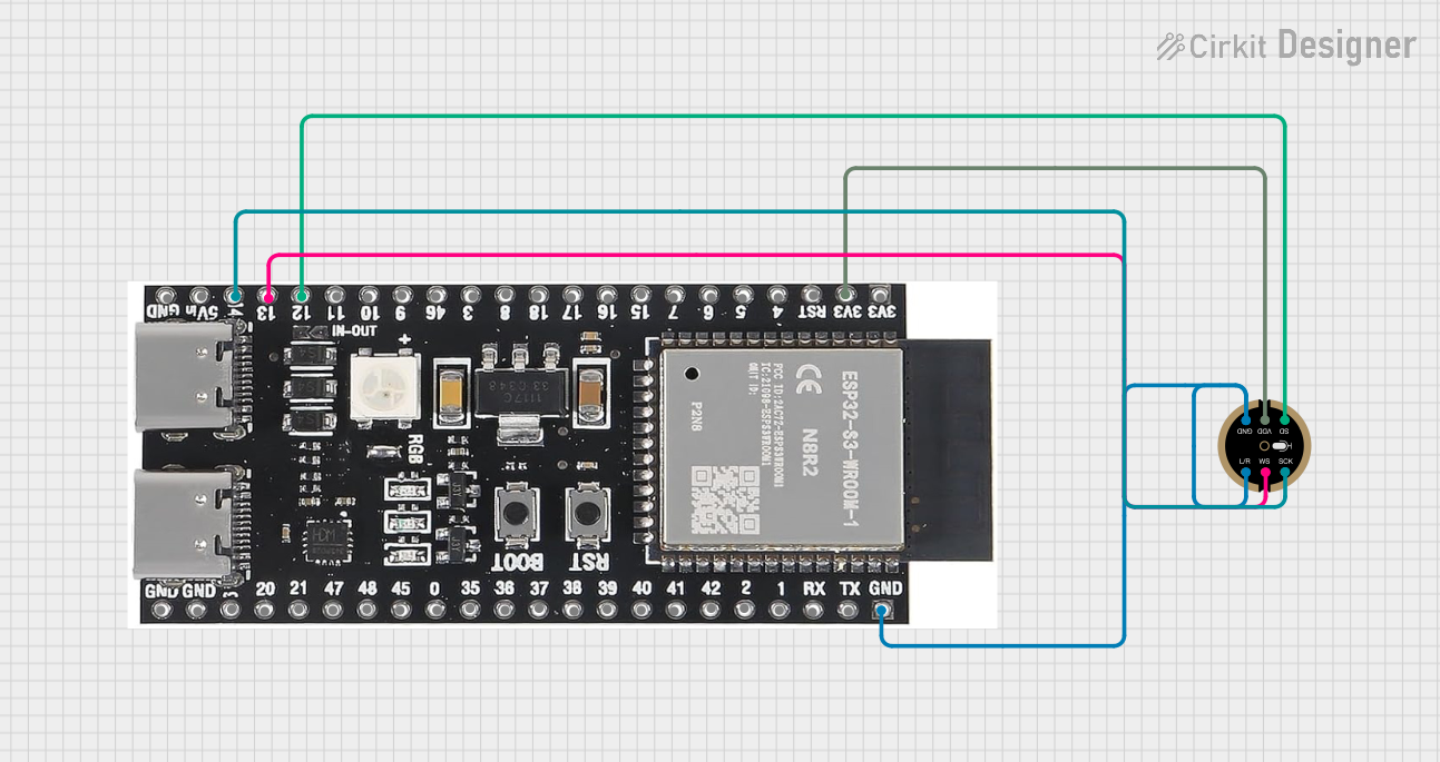 Image of esp32-s3-DevKitC-1-N8R2-inmp441: A project utilizing Adafruit I2S Mic -  SPH0645 in a practical application