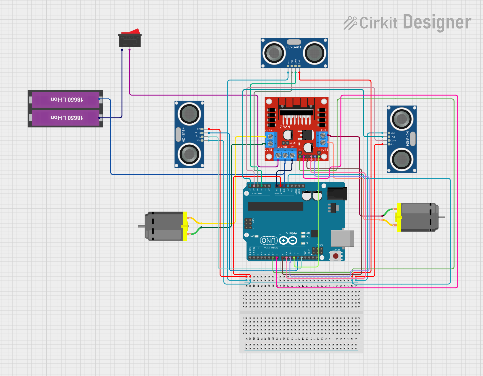 Image of Arduino UNO-Based Obstacle Avoidance Robot with Ultrasonic Sensors and L298N Motor Driver