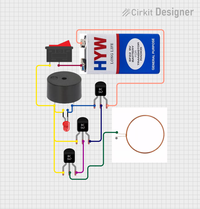 Image of Battery-Powered Transistor-Based Alarm Circuit with LED and Buzzer