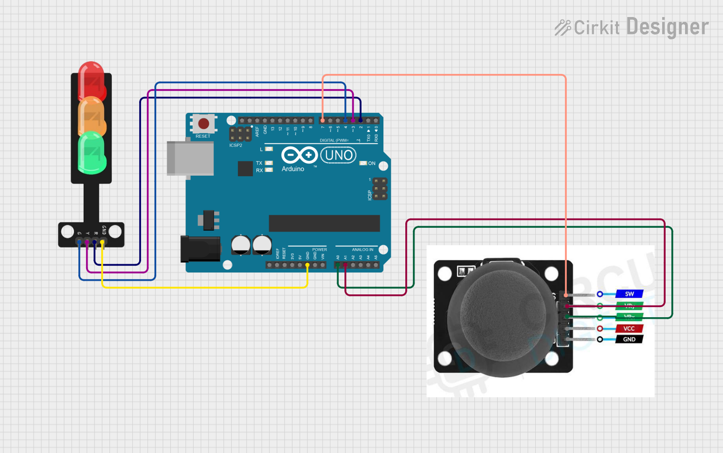 Image of Arduino UNO Controlled Traffic Light with Joystick Module