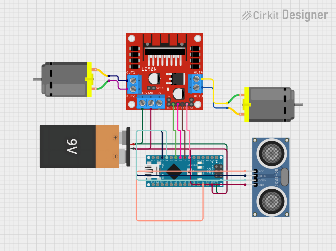 Image of Arduino-Controlled Dual DC Motor Driver with Ultrasonic Distance Sensing