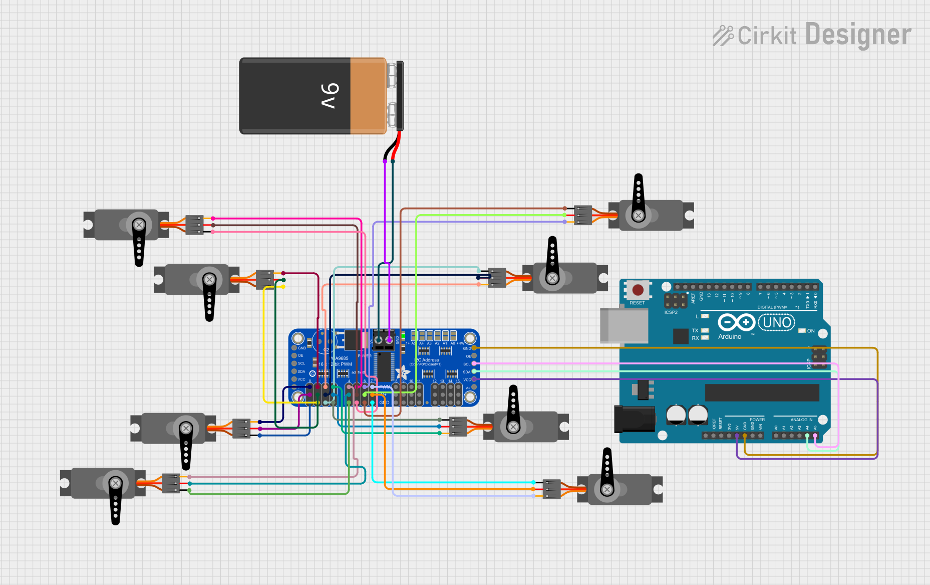 Image of spiderbot: A project utilizing Adafruit PCA9685 PWM Servo Breakout in a practical application