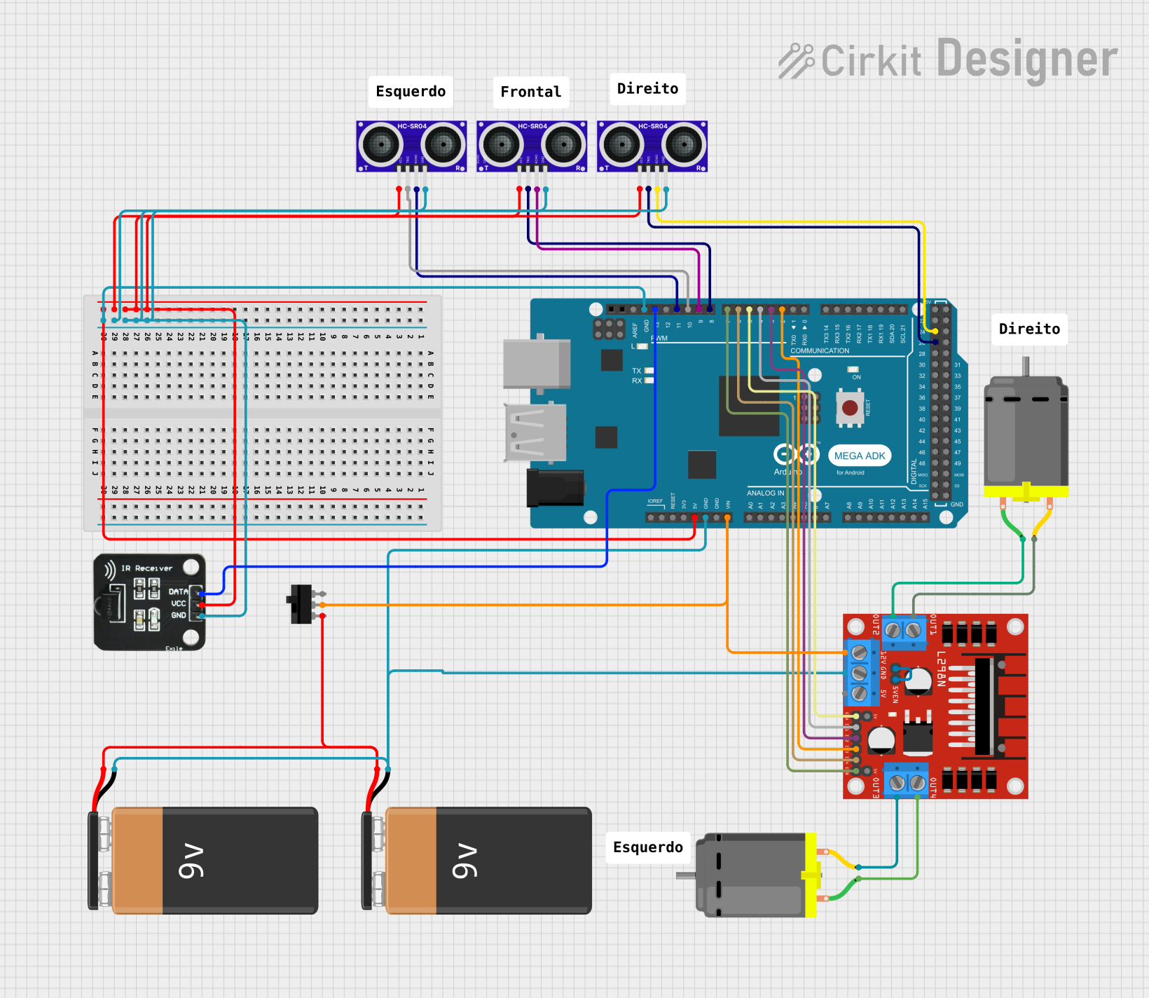 Image of Robo Reativo: A project utilizing Arduino Mega ADK (Rev3) in a practical application