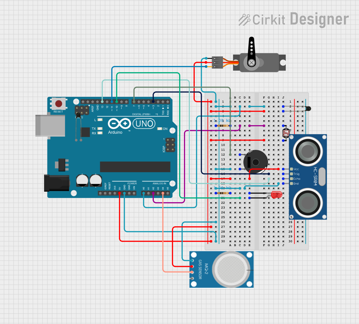 Image of Arduino UNO-Based Smart Alarm System with Ultrasonic, Gas, and Light Sensors