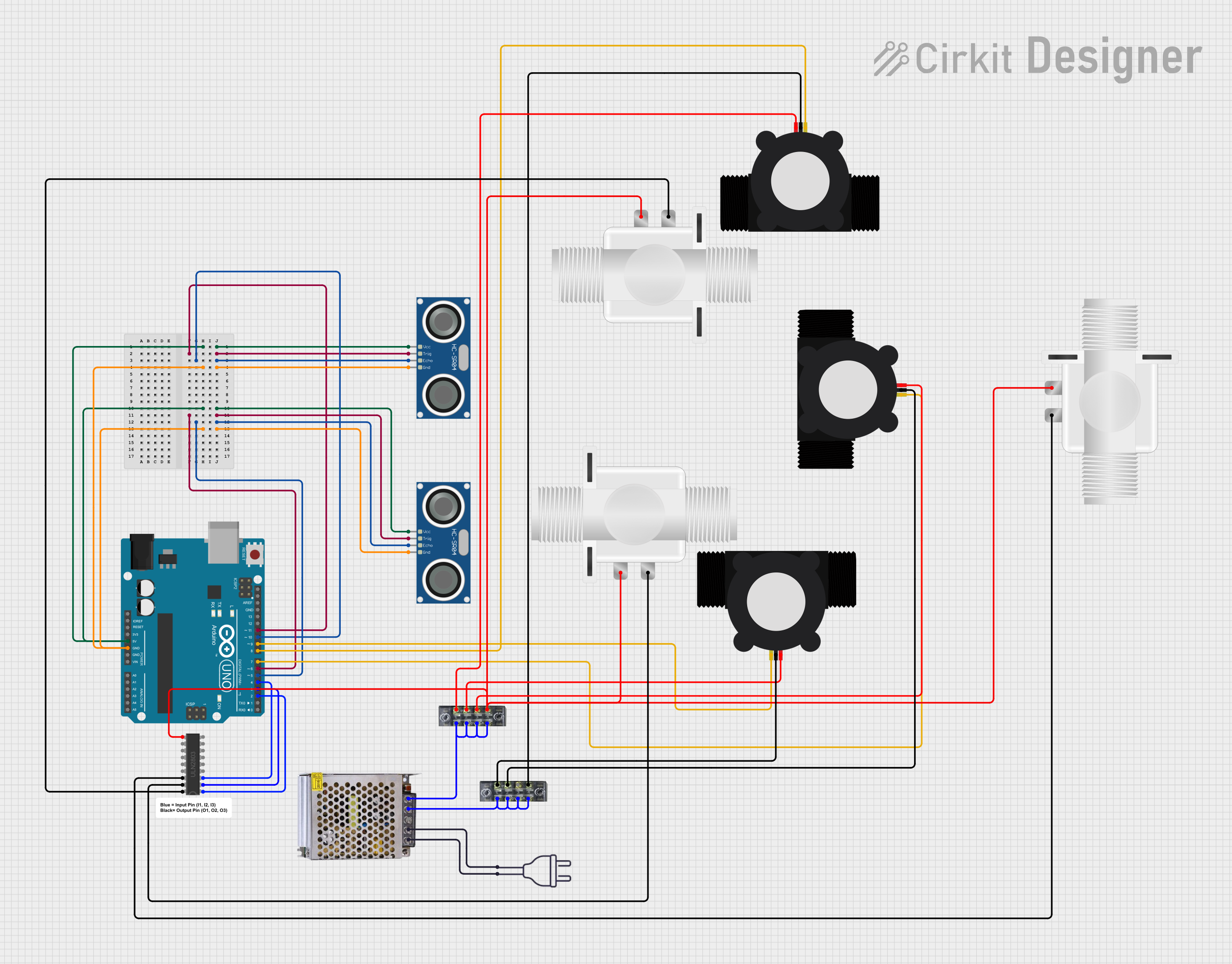 Image of Arduino UNO-Based Water Management System with Ultrasonic Sensors and Solenoid Valves