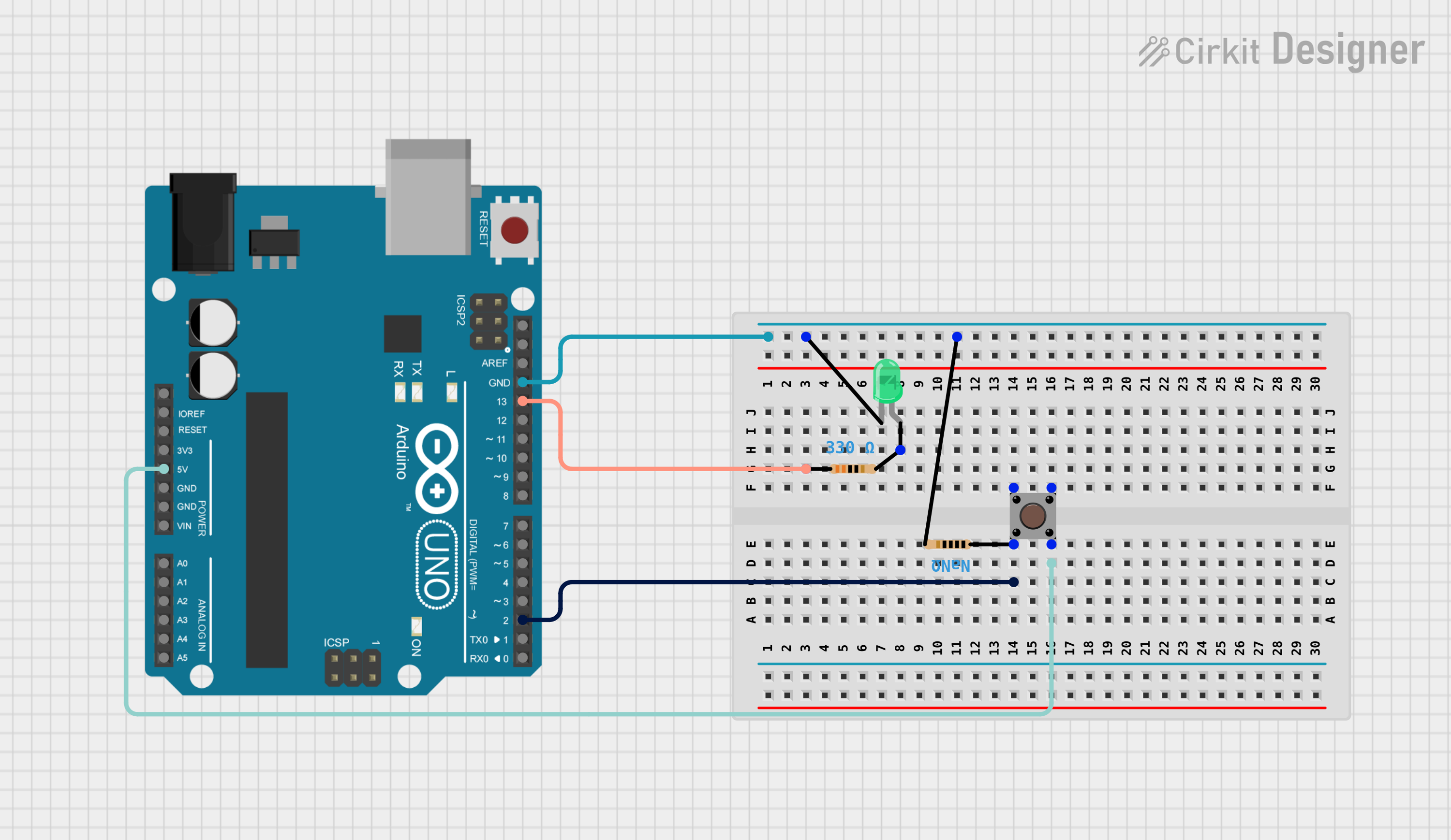 Image of one green led & pull down: A project utilizing Green Button in a practical application