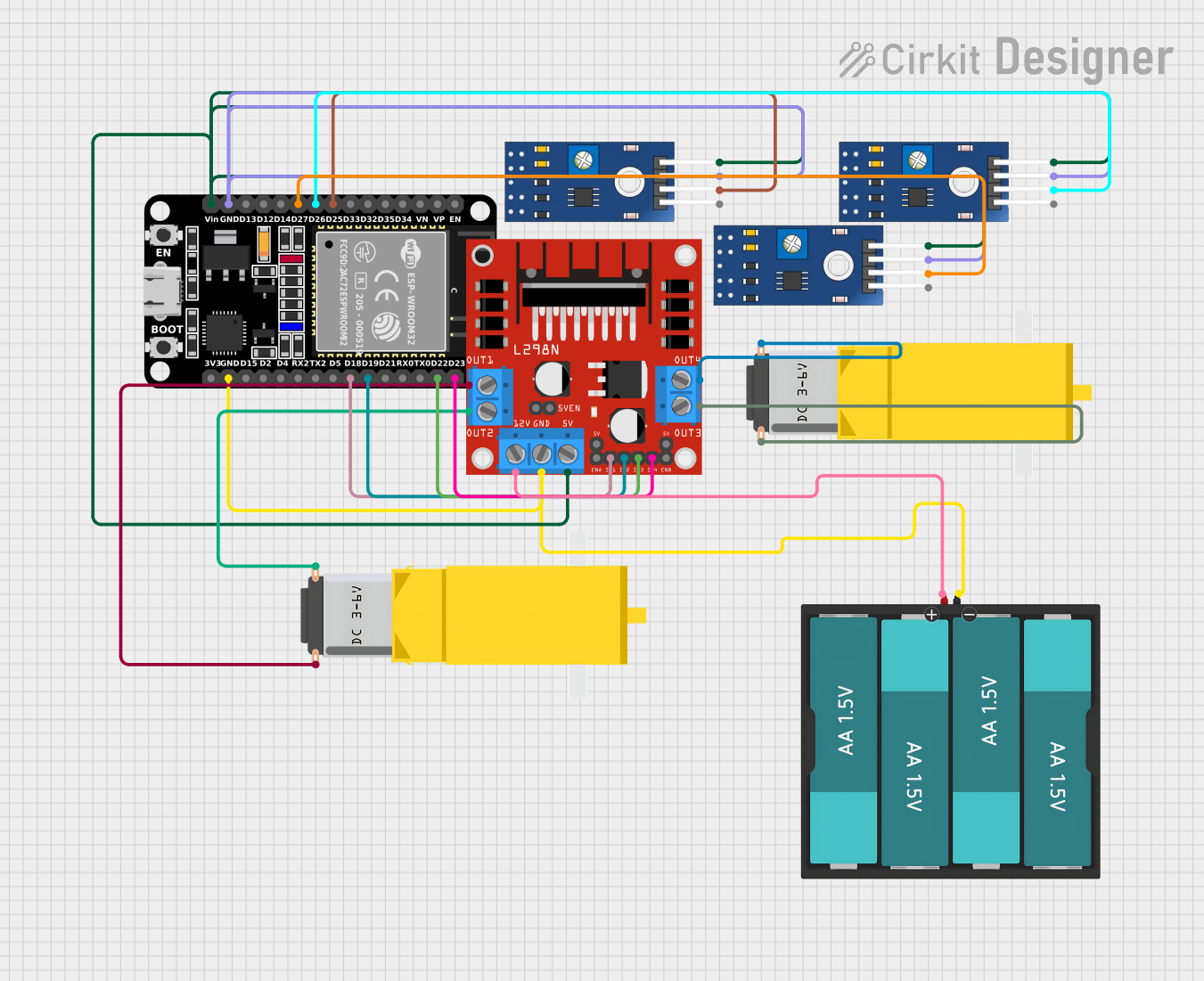 Image of esp32 BLETHOOTH with motor driver: A project utilizing TCRT 5000 IR SENSOR schematic in a practical application