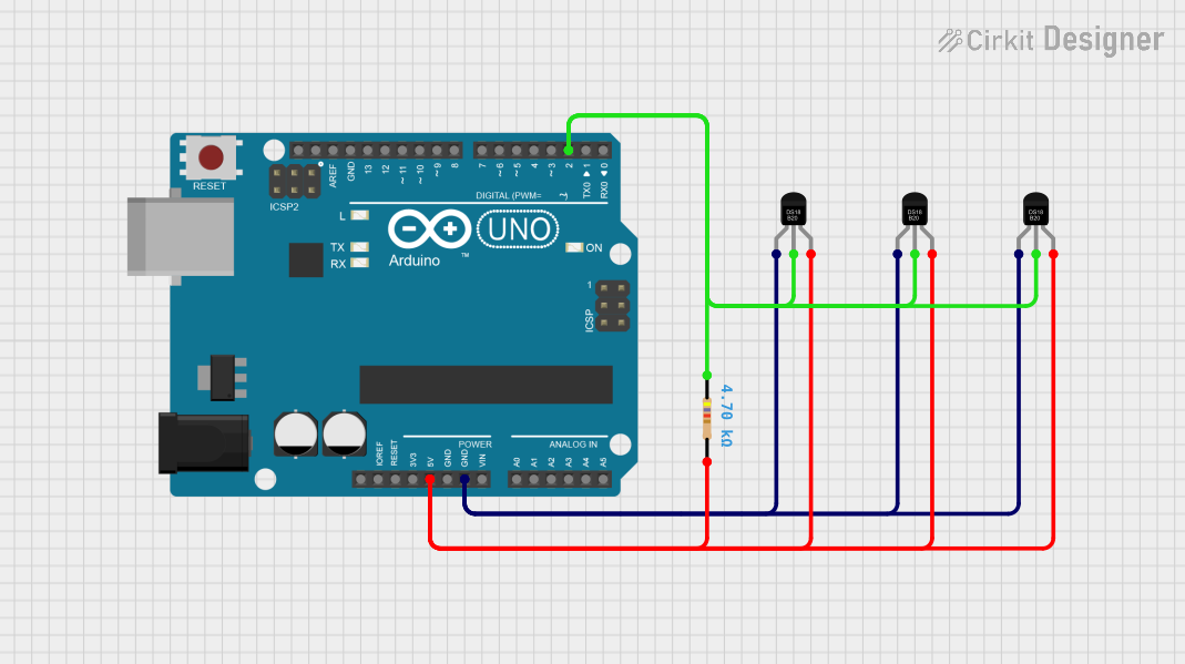 Image of Interfacing Multiple DS18B20 Digital Temperature Sensors With Arduino UNO: A project utilizing DS18B20 1-Wire Temperature Sensor in a practical application