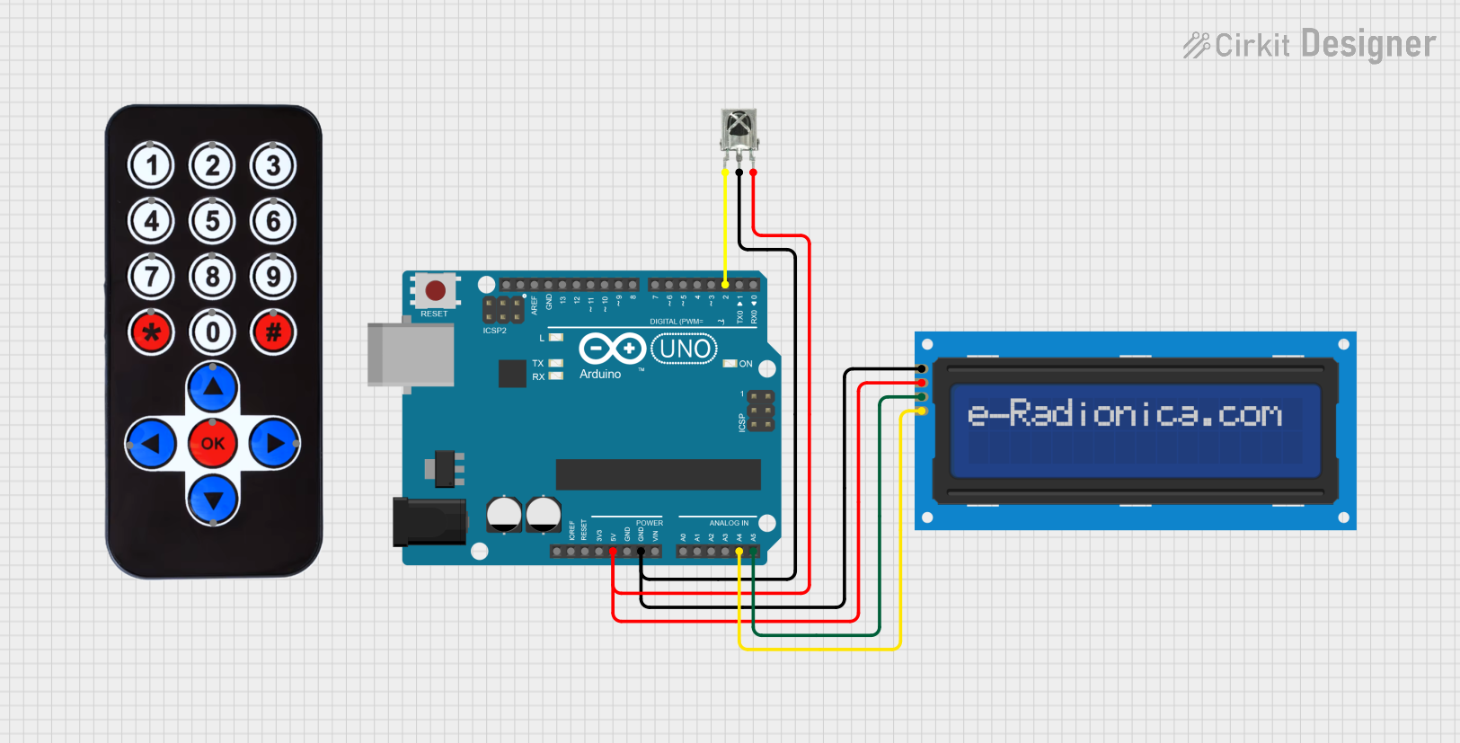 Image of IR pilot - LCD1602: A project utilizing VS1838B IR  Receiver in a practical application