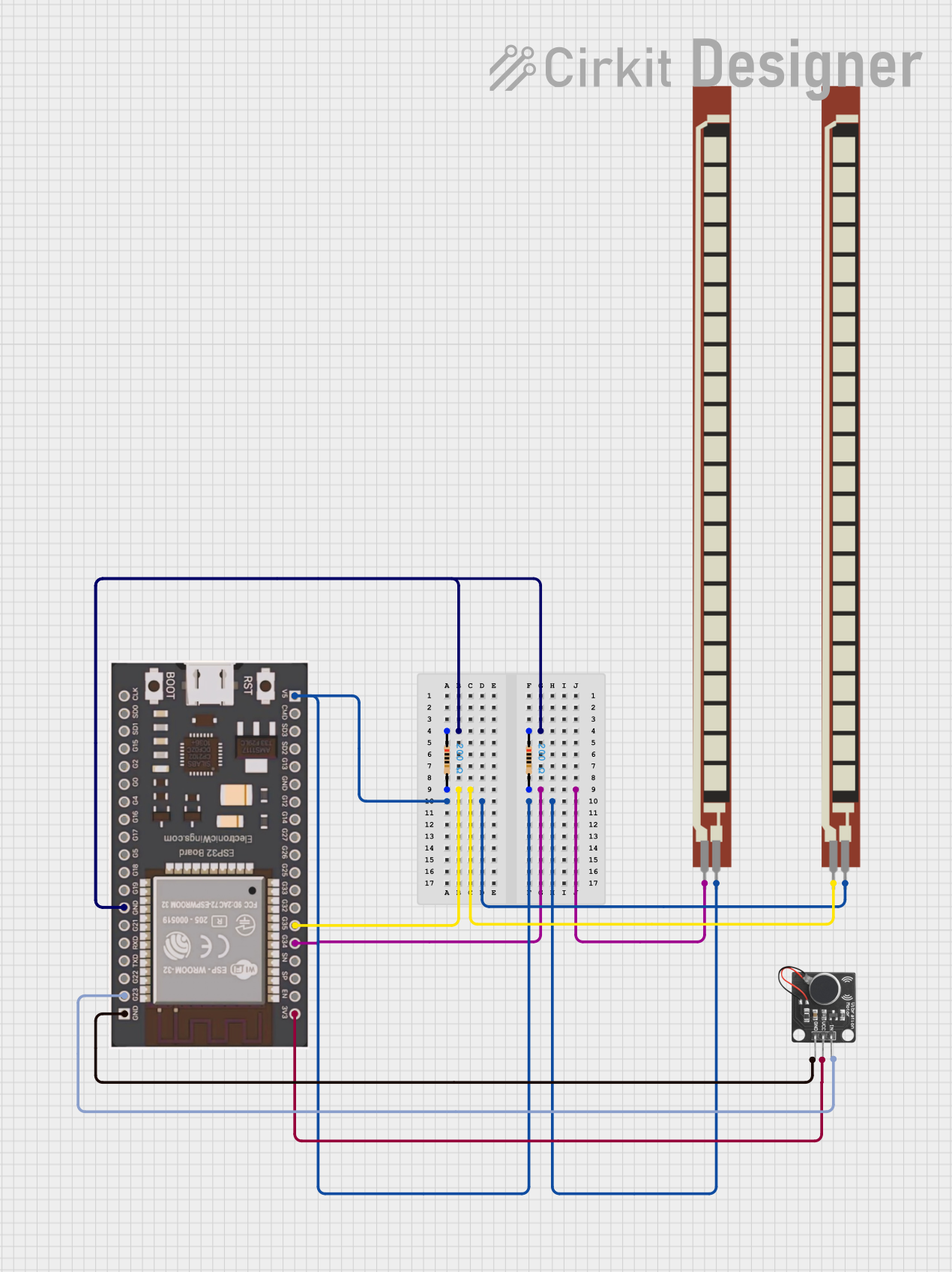 Image of Esp32 flex sensor for posture monitoring with haptic vibration feedback: A project utilizing PWM Vibration Motor Sensor Module Switch in a practical application