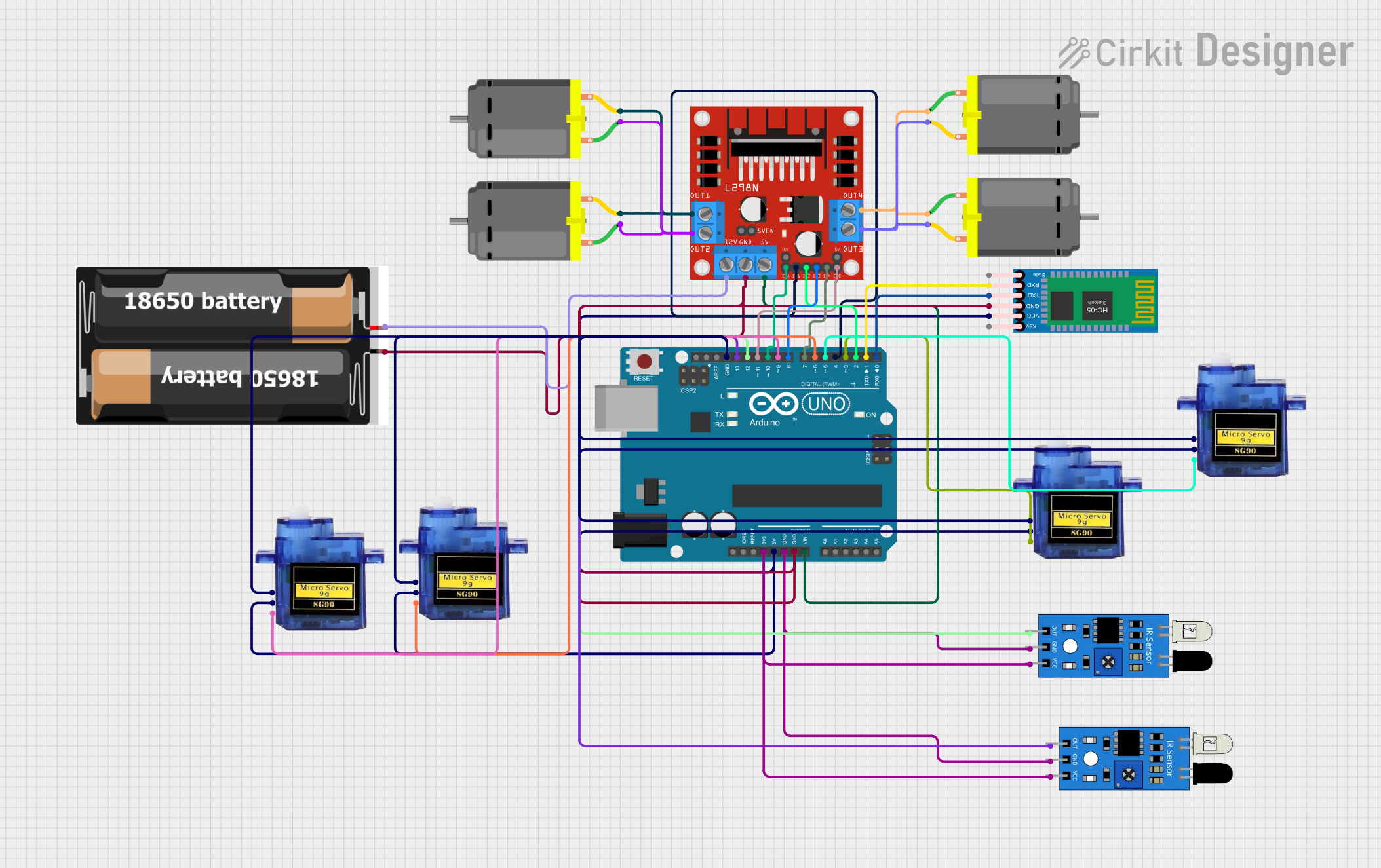 Image of Arduino UNO-Based Bluetooth-Controlled Robotic Car with IR Sensors and DC Motors