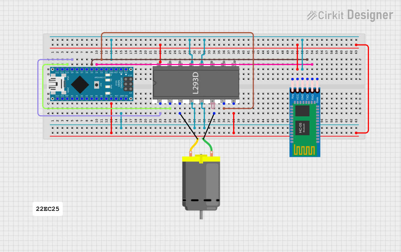 Image of Arduino Nano Bluetooth-Controlled DC Motor System