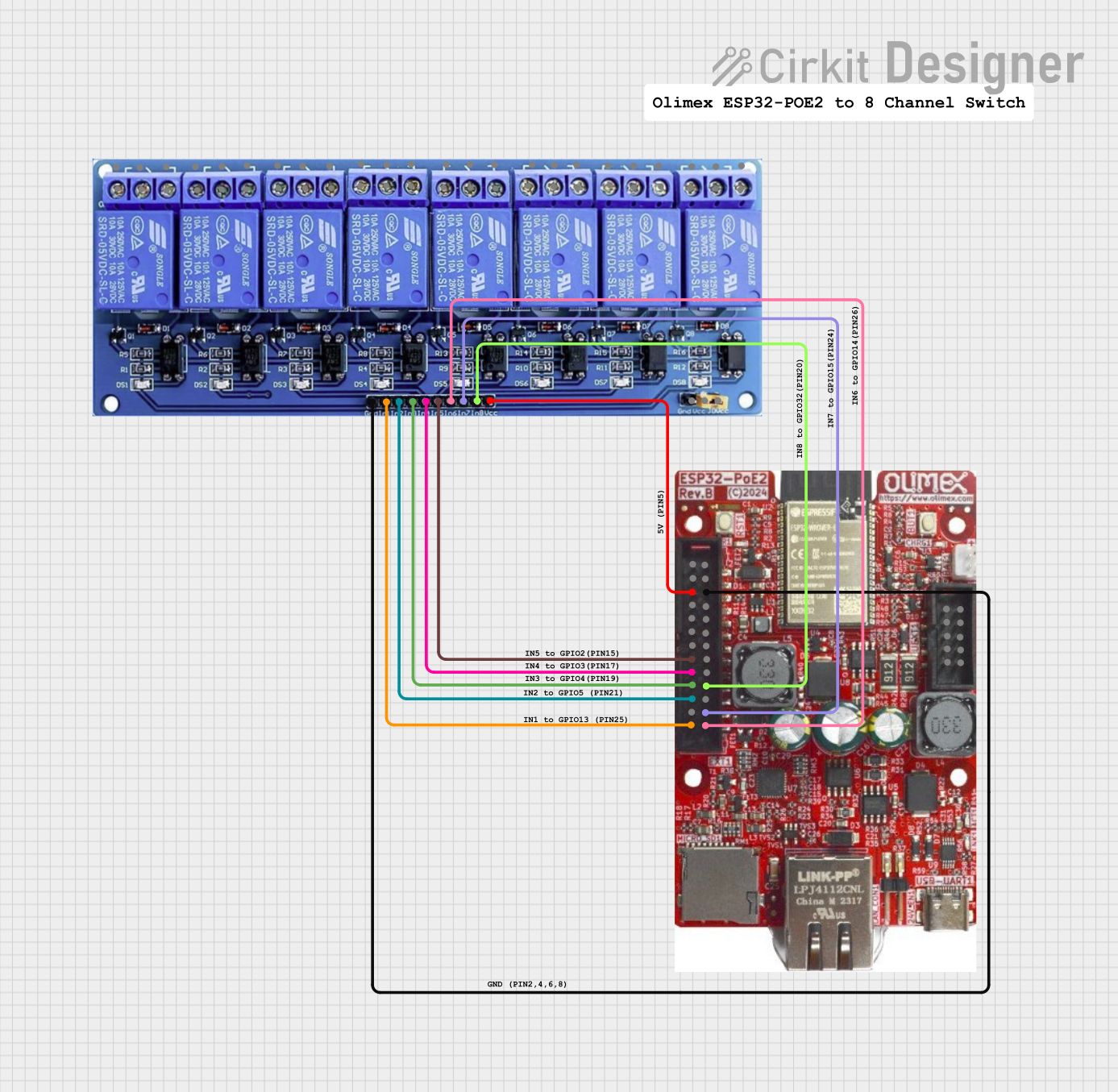 Image of Olimex ESP32-POE2 8Ch Switch and Sensors: A project utilizing 5V 8Channel Relay in a practical application