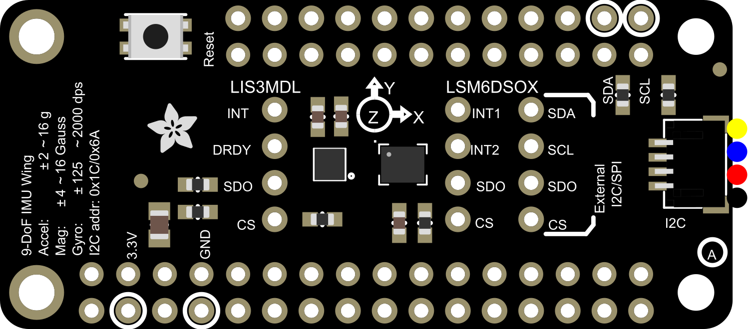 Image of Adafruit Precision 9-DoF LSM6DSOX + LIS3MDL FeatherWing