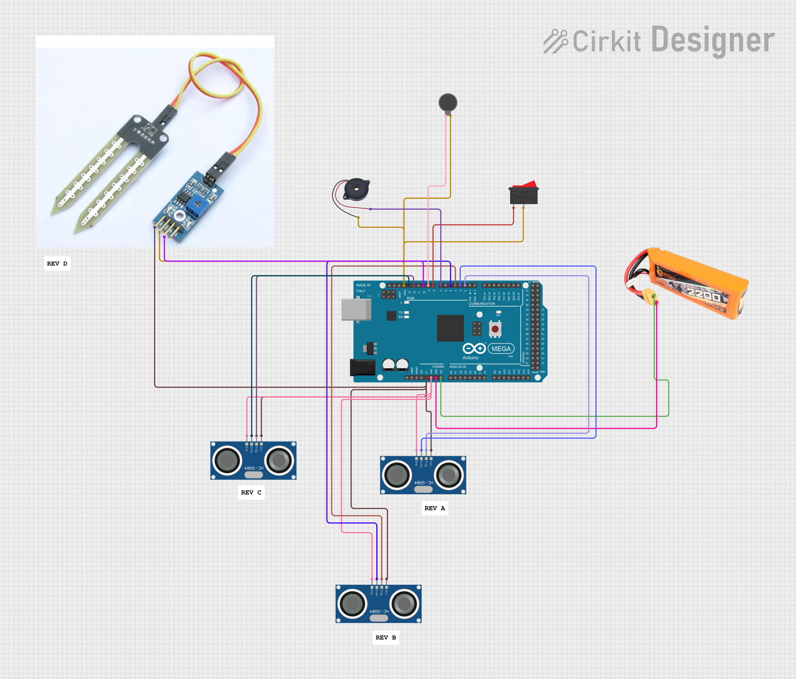 Image of smart cane circuit design with moisure sensor: A project utilizing waterproof ultrasonic sensor in a practical application
