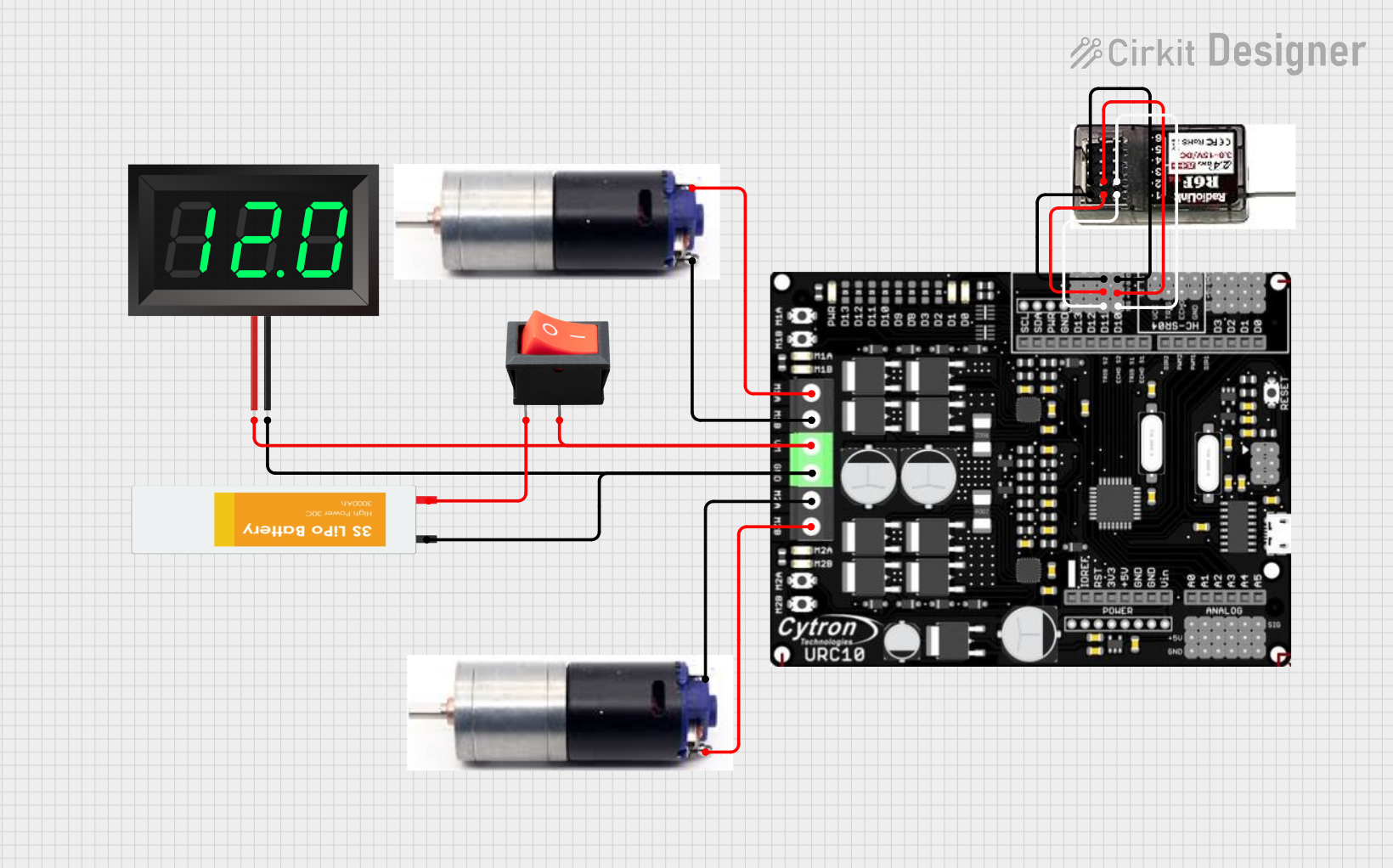 How to Use DC motor RC 7.4V: Pinouts, Specs, and Examples | Cirkit Designer