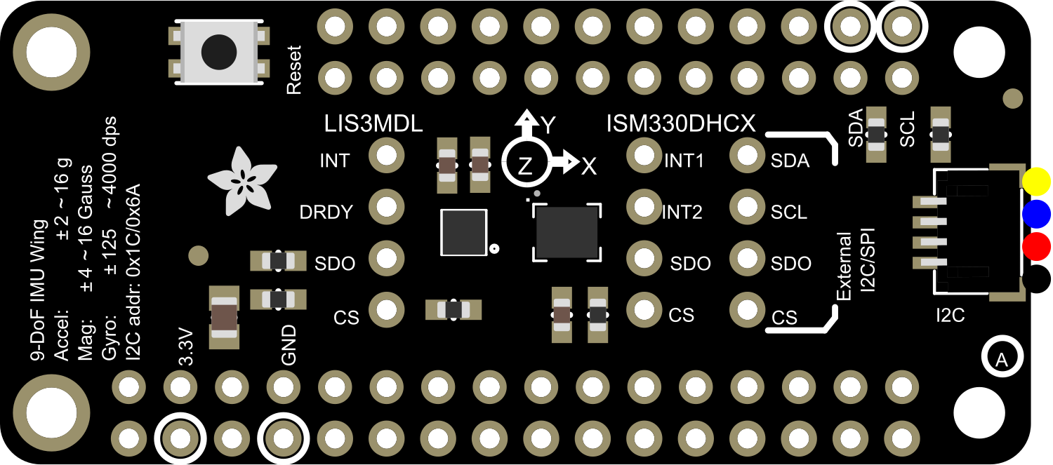 Image of Adafruit Precision 9-DoF ISM330DHCX + LIS3MDL FeatherWing