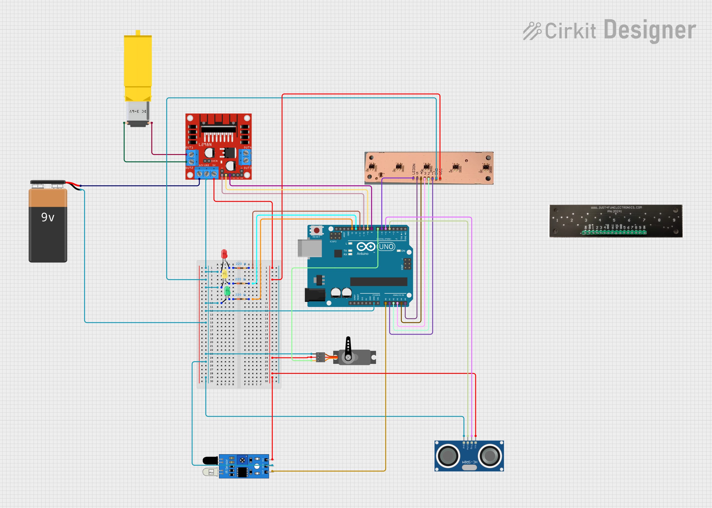 Image of sensor schematics: A project utilizing Reflectance Sensor Array 9 pin in a practical application