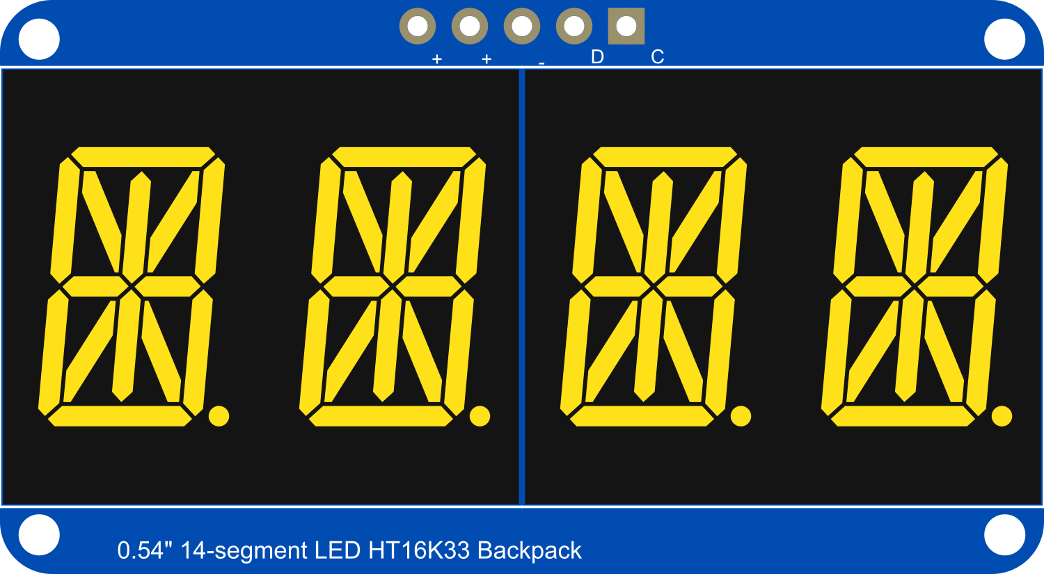 Image of Adafruit 14-segment LED Alphanumeric Backpack Yellow