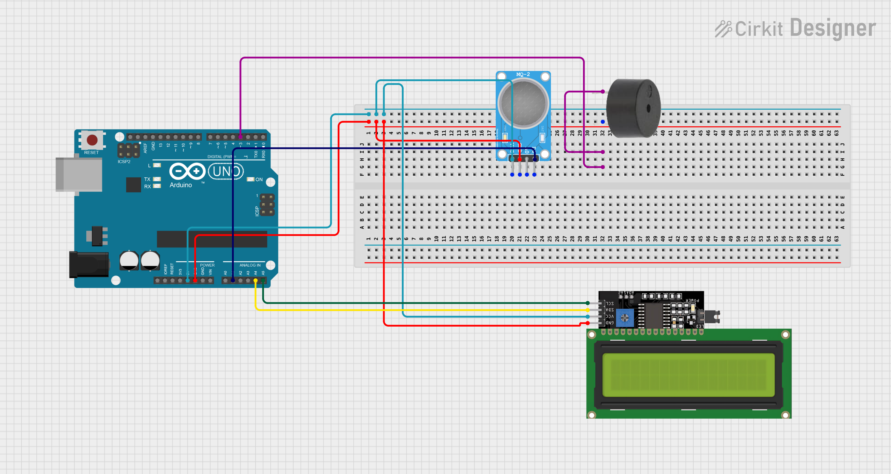Image of Arduino UNO Based Gas Detection System with LCD Display and Alert Buzzer