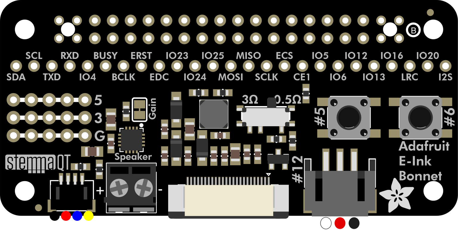 Image of Adafruit E-Ink Bonnet for Raspberry Pi